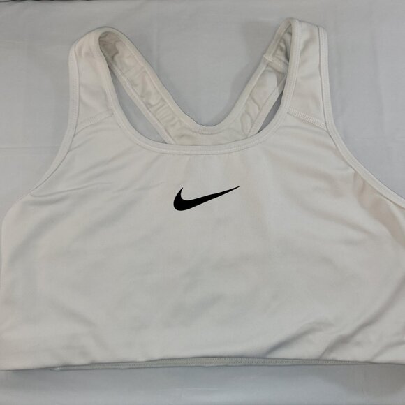 Nike Dri Fit Sports Bra XL White w/Black Logo Excellent Condition - Picture 1 of 4